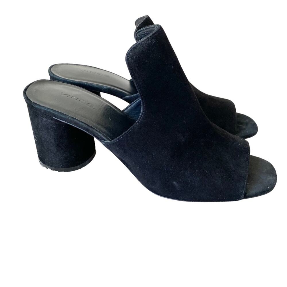 Vince Black Tanay Suede Leather Slide Mule Block Heel size 9